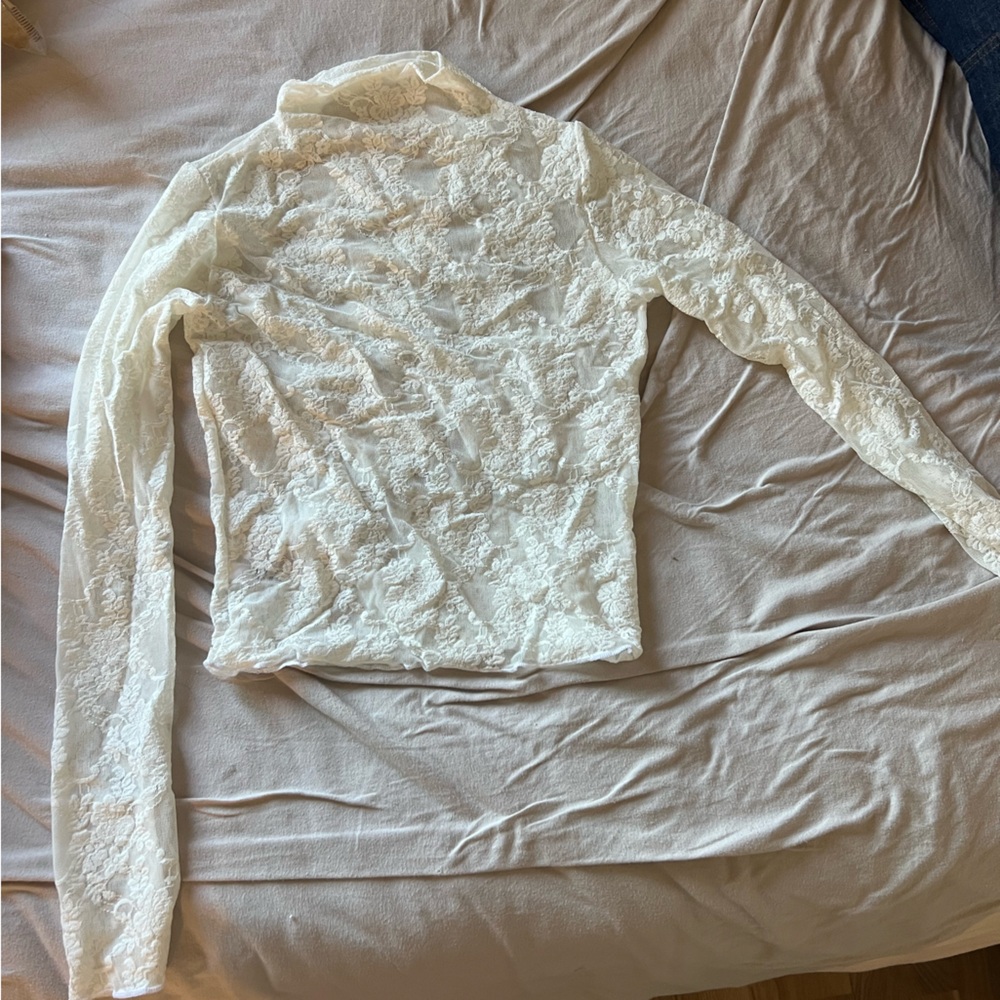 LA Apparel White Lace Long Sleeve